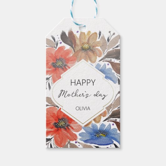 パステルパーソナライズされたブルーフローラ水の色パターン ギフトタグ (正面)