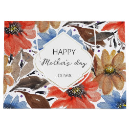 パステルパーソナライズされたブルーフローラ水の色パターン ラージペーパーバッグ