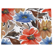 パステルパーソナライズされたブルーフローラ水の色パターン ラージペーパーバッグ (裏面)