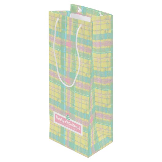 パステルパーソナライズされたプレイドクリスマス ワインギフトバッグ (裏面アングル)