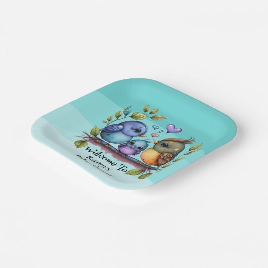 パステルパーソナライズされたベビーバードシャワー ペーパープレート (傾斜あり)