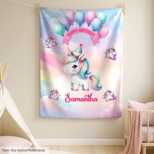 パステルパーソナライズされたユニコーンブランケットガールズ誕生日 フリースブランケット