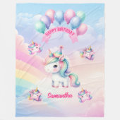 パステルパーソナライズされたユニコーンブランケットガールズ誕生日 フリースブランケット (正面)