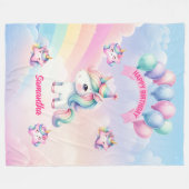 パステルパーソナライズされたユニコーンブランケットガールズ誕生日 フリースブランケット (正面(横))