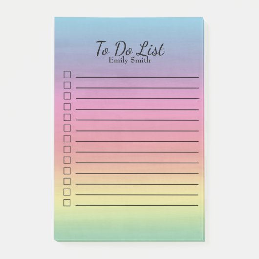 パステルパーソナライズされたレインボーがリストに並ぶ ポストイット (正面)
