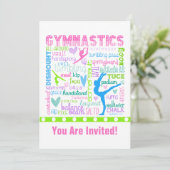 パステルパーソナライズされた体操ワードタイポグラフィ 招待状 (スタンド正面)