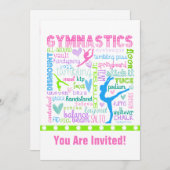 パステルパーソナライズされた体操ワードタイポグラフィ 招待状 (正面/裏面)