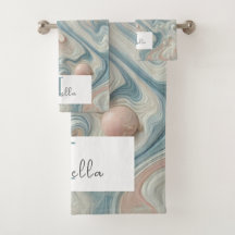パステルパーソナライズされた大理石バスルーム用タオルセット