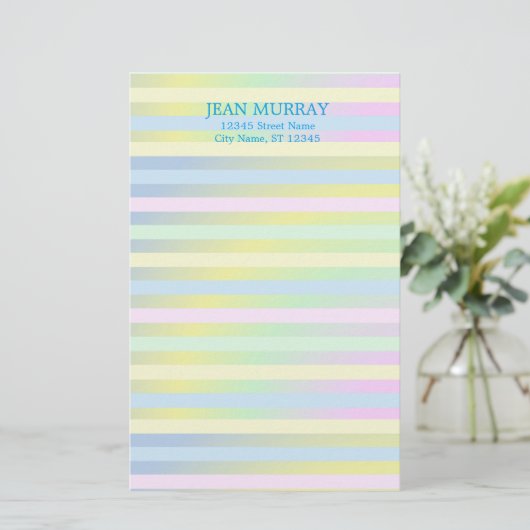 パステルパーソナライズされた文具ストライプの 便箋 (スタンド正面)