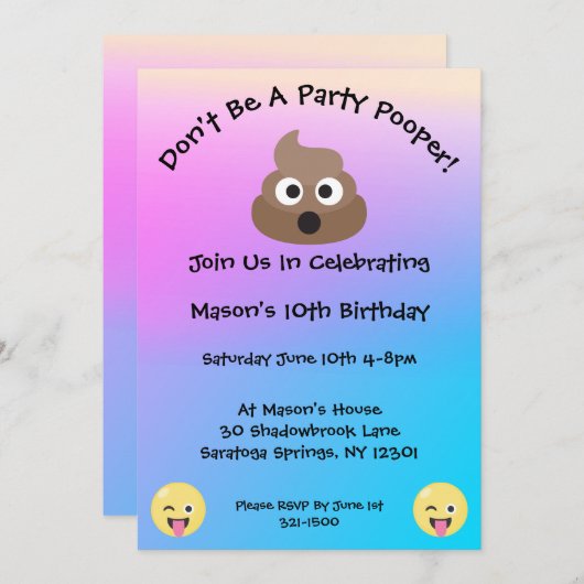 パステルパーティーポーパーエモジ誕生日招待状 招待状 (正面/裏面)