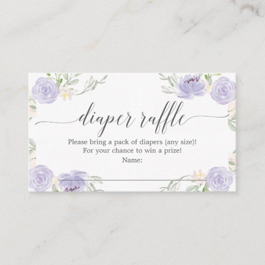 パステルパープルおむつラッフルベビーシャワーカード エンクロージャーカード (正面)