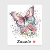 パステルパープルお洒落バタフライステッカー シール (シート)