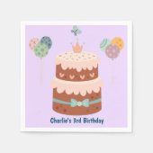 パステルパープルお誕生日ケーキと風船 スタンダードカクテルナプキン (正面)