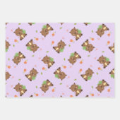 パステルパープルかわいい茶色のハリネズミのパターン ラッピングペーパーシート (正面2)