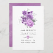 パステルパープルとシルバーのヴィンテージローズウェディング セーブザデート (正面/裏面)