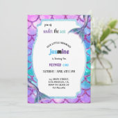 パステルパープルとブルーの人魚の誕生日パーティー 招待状 (スタンド正面)