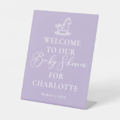 パステルパープルのおしゃれなBaby Shower Welcome 台座サイン (正面)