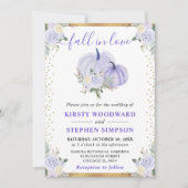 パステルパープルの花の飾りが付いた秋の結婚式 招待状 (正面)