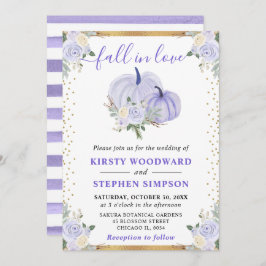 パステルパープルの花の飾りが付いた秋の結婚式 招待状