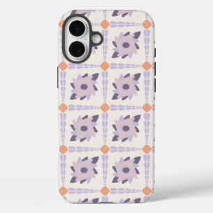 パステルパープルの装飾的なカラフルタイル iPhone 16 PLUSケース