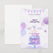 パステルパープルの誕生日パーティー招待状 - 編集可能 サンキューカード (正面/裏面)