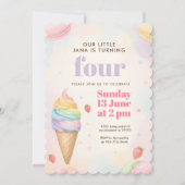 パステルパープルアイスクリーム誕生日 | ガールスウィート 招待状 (正面)