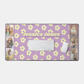 パステルパープルイエローキュートデイジー名写真コラージュ デスクマット (キーボード&マウス)