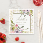 パステルパープルイエローフローラ金ゴールドグリッター誕生日 スタンダードランチョンナプキン (インサイチュ)