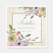 パステルパープルイエローフローラ金ゴールドグリッター誕生日 スタンダードランチョンナプキン (正面)