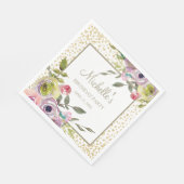 パステルパープルイエローフローラ金ゴールドグリッター誕生日 スタンダードランチョンナプキン (角)