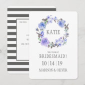 パステルパープルウォーターカラーフローラブライデスメイド 招待状 (正面/裏面)