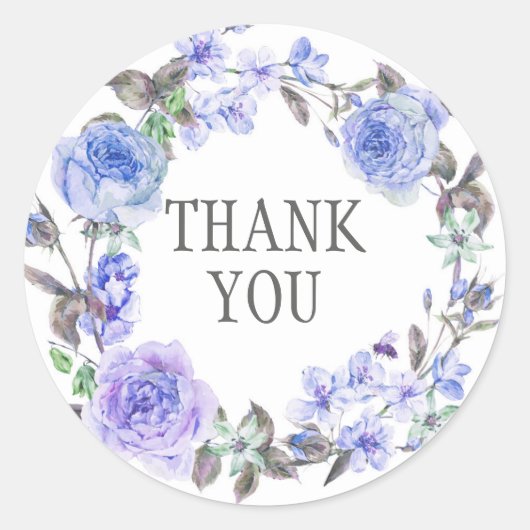 パステルパープルウォーターカラーフローラ |ありがとうございます ラウンドシール (正面)