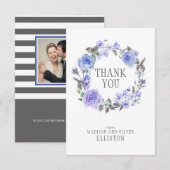 パステルパープルウォーターカラーフローラ|ありがとう サンキューカード (正面/裏面)