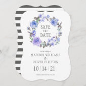 パステルパープルウォーターカラーフローラ |日付の保存 セーブザデート (正面/裏面)