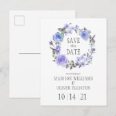 パステルパープルウォーターカラーフローラ |日付の保存 ポストカード (正面/裏面)