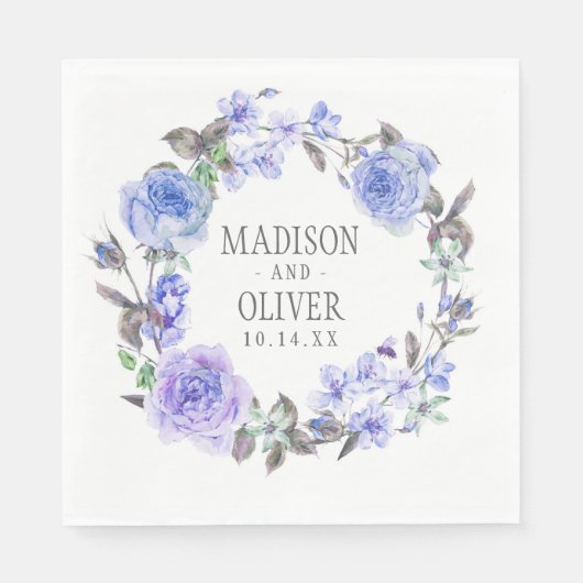 パステルパープルウォーターカラーフローラ | 結婚s スタンダードランチョンナプキン (正面)