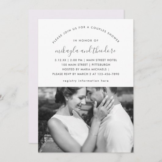 パステルパープルカップルズシャワーフォト招待状 招待状 (正面/裏面)
