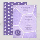 パステルパープルガーリーサッカー誕生日パーティー 招待状 (正面/裏面)