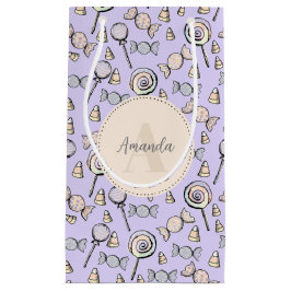パステルパープルキャンディテーマモノグラムアンドネーム スモールペーパーバッグ