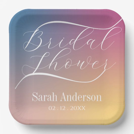 パステルパープルグラディエントグラデーションスクリプトブライダルシャワー ペーパープレート (正面)