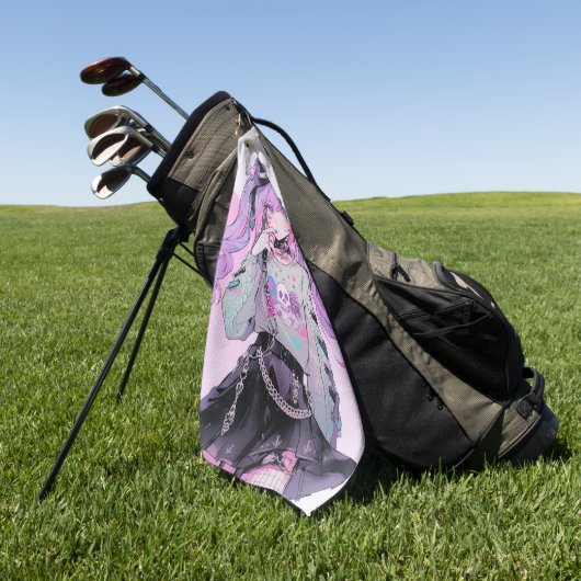 パステルパープルゴシックロリータアニメガール ゴルフタオル (グリーン)