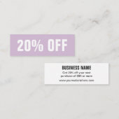 パステルパープルシンプルトレンディーモダン割引カード スキニー名刺 (正面/裏面)