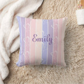 パステルパープルストライプハートバレンタイン クッション (ブランケット)