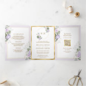 パステルパープルセージ緑フローラオールインワン結婚ズ 三つ折り招待状 (内部)