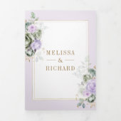 パステルパープルセージ緑フローラオールインワン結婚ズ 三つ折り招待状 (カバー)