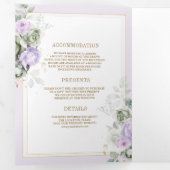 パステルパープルセージ緑フローラオールインワン結婚ズ 三つ折り招待状 (内部最初)