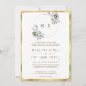 パステルパープルセージ緑フローラオールインワン結婚ズ 招待状 (正面)