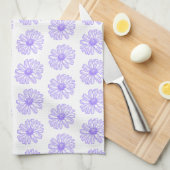 パステルパープルデイジーフラワープリントヒッピーフローラ キッチンタオル (四つ折り)