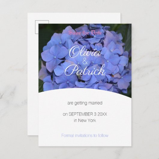 パステルパープルハイドレンジアの結婚式・保存日 インビテーションポストカード (正面/裏面)
