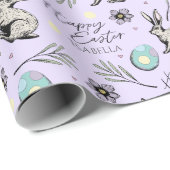 パステルパープルハッピーイースターバンニー ラッピングペーパー (ロールコーナー)